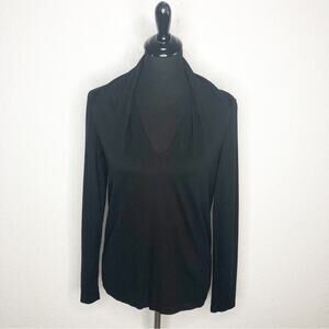 Wolford black v neck long sleeve knit top size Large
